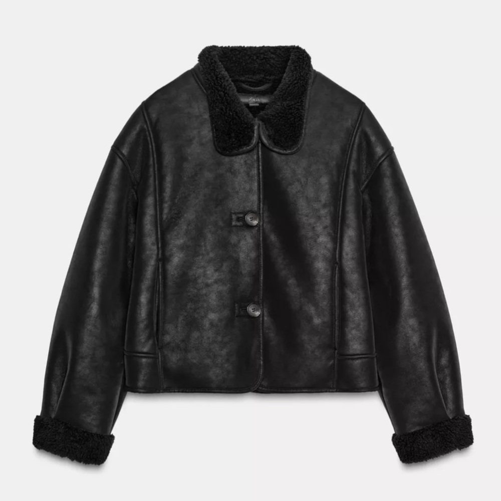 ZARA DOUBLE FACED FAUX SUEDE JACKET SMALL BLACK 6318/257 CAPSULE WARDROBE VIRAL